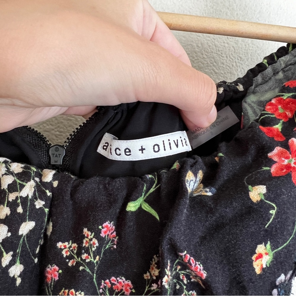 ALICE + OLIVIA Cherri Off Shoulder Floral Lace Maxi Gown in Black - Picture 12 of 15